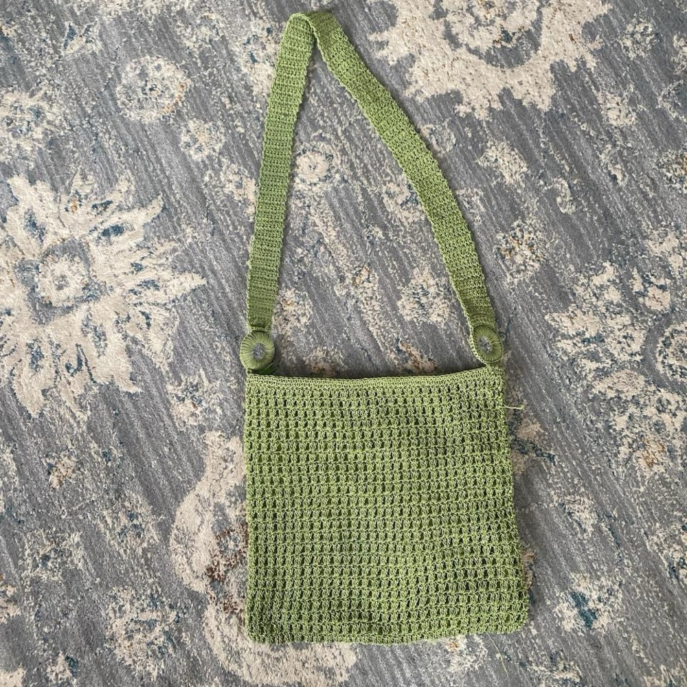 Vintage Surf ‘n’ Sand Green Raffia Crochet Crossbody Bag